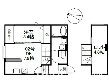 ラフィーナ次郎丸(1SDK/1階)の間取り写真