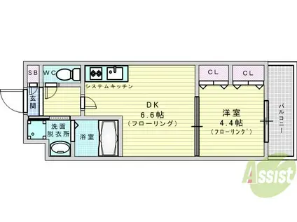 プレジオ江坂(1DK/4階)の間取り写真
