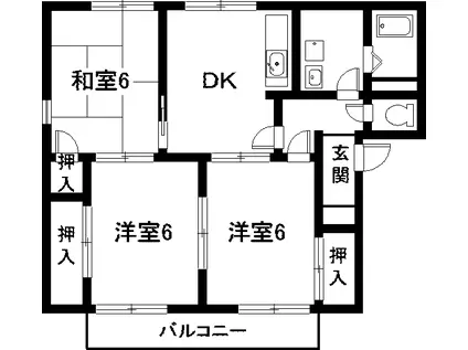 フレグランス市道B棟(3DK/1階)の間取り写真