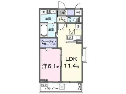 ヴェルジュ宮ノ前(1LDK/1階)の間取り写真