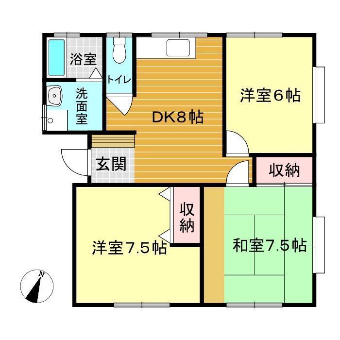 西大坪町アパート(3DK/1階)の間取り写真