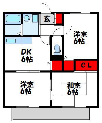 ウッドビレッジ和歌美台(3DK/1階)の間取り写真