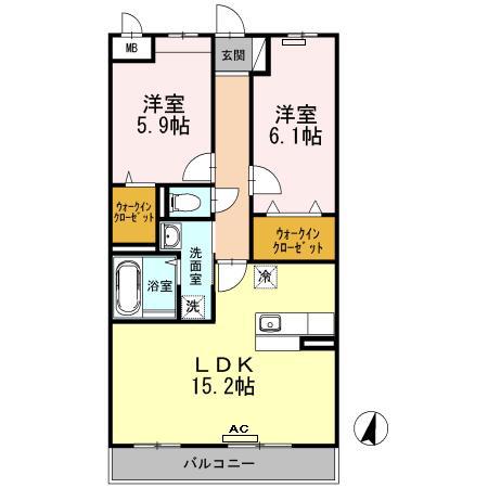 ウィステリアII 312(2LDK/3階)の間取り写真