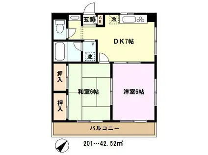 日暮里・舎人ライナー 谷在家駅 徒歩18分 3階建 築30年(2DK/2階)の間取り写真