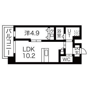 シャルールメゾン桃谷(1LDK/9階)の間取り写真