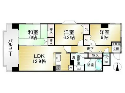 ライフステージ武蔵野(3LDK/2階)の間取り写真