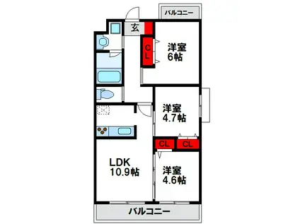 コンダクトレジデンスHANAMINOSATO(3LDK/4階)の間取り写真