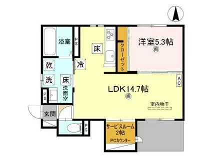 ソラーナ小松原(1LDK/1階)の間取り写真