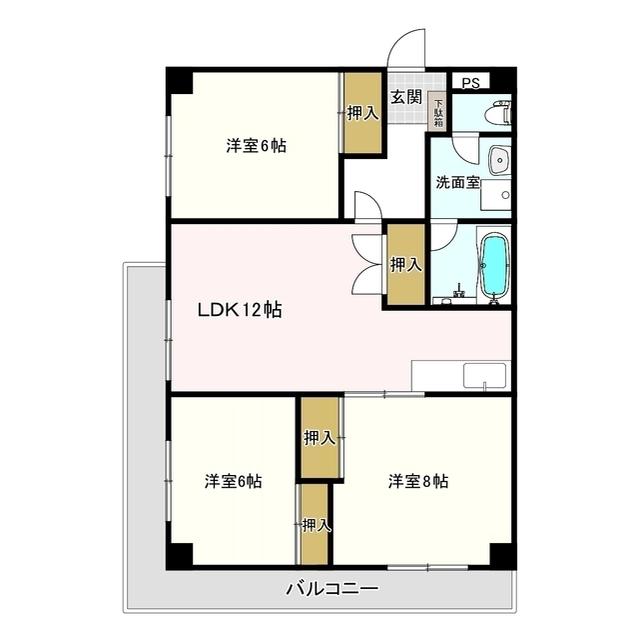 小林レジデンス(3LDK/1階)の間取り写真