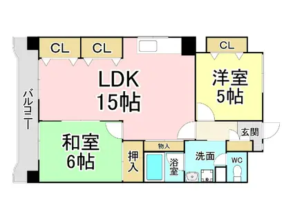 グランドハイツ村上(2LDK/5階)の間取り写真