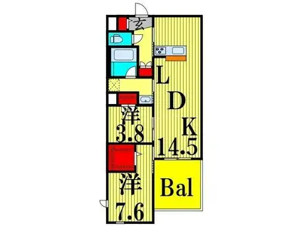 レガリア(2LDK/4階)の間取り写真
