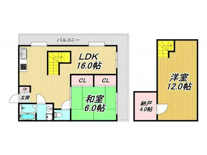ＪＲ東海道本線 立花駅 徒歩17分 4階建 築30年(2LDK/4階)の間取り写真