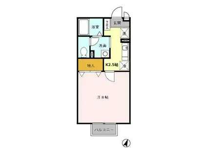 ルミエールB(1K/2階)の間取り写真