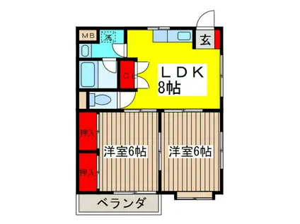 カーサ青木(2LDK/2階)の間取り写真