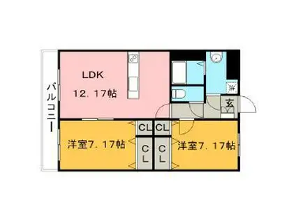 インポート久留米ルビーⅤ(2LDK/6階)の間取り写真