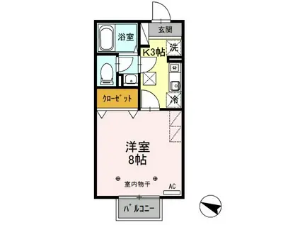 セジュール程島II(1K/1階)の間取り写真