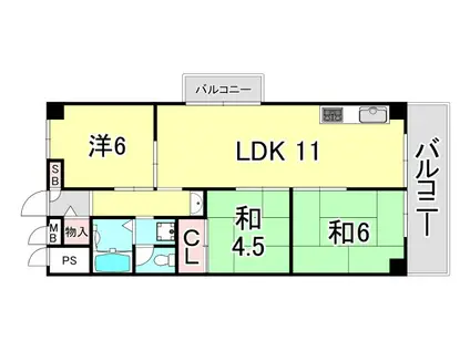 夢野ハイタウン4号棟(3LDK/4階)の間取り写真