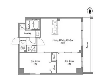ザ・グラヴィティ新宿(2LDK/4階)の間取り写真