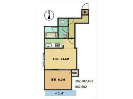 スプレンドール畑江(1LDK/6階)の間取り写真