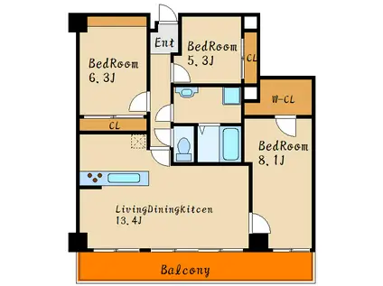 サバービアシティ21 B棟(3LDK/2階)の間取り写真