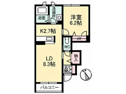 カーサフェリオ(1LDK/1階)の間取り写真