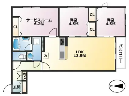 フォレスター御影(2SLDK/1階)の間取り写真