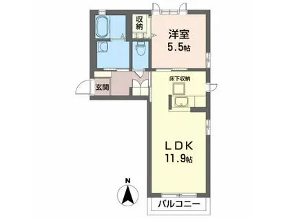ソレアードI(1LDK/1階)の間取り写真