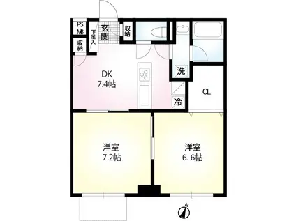 コンフォート(2DK/1階)の間取り写真