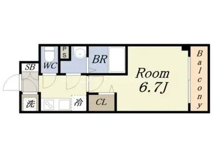 エスリード中之島ザ・コア(1K/4階)の間取り写真