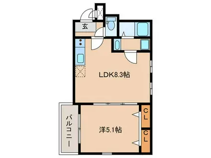 アルティス黒川(1LDK/1階)の間取り写真