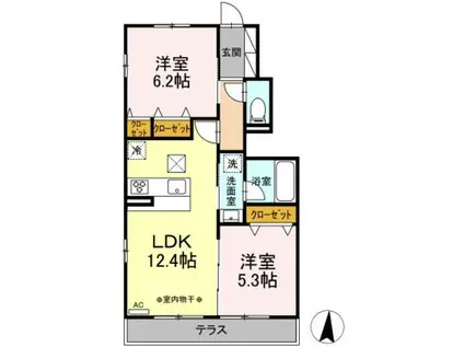 相鉄本線 瀬谷駅 徒歩17分 2階建 築3年(2LDK/1階)の間取り写真