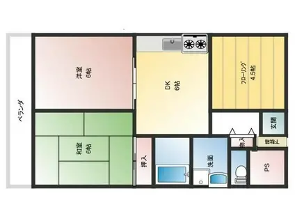 リバーヒルズ(3DK/1階)の間取り写真