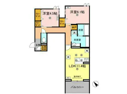 ビルゴ中吉野(2LDK/1階)の間取り写真