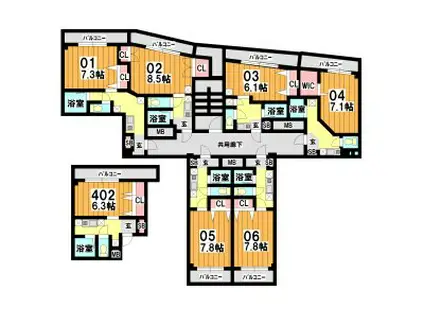 ギャザープレイスセント(1K/3階)の間取り写真