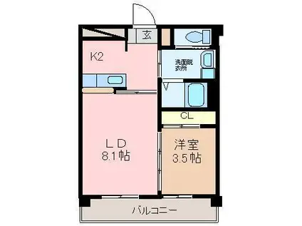 LS薬園(1LDK/3階)の間取り写真