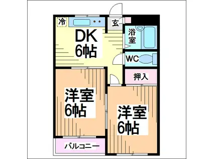 三鷹台パークハイツ 当社管理物件(2DK/1階)の間取り写真