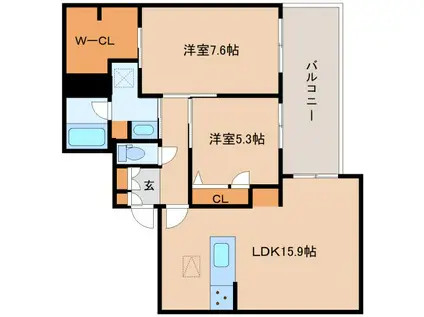 ジェイエイチエスプレミア西大寺(2LDK/1階)の間取り写真