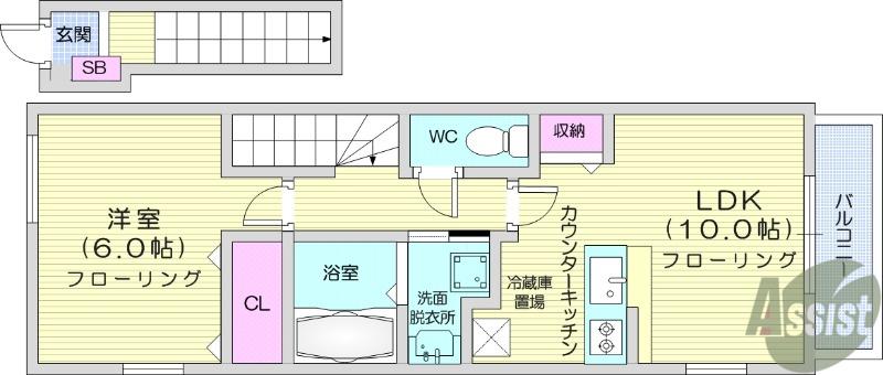 サンリット佐正(1LDK/2階)の間取り写真
