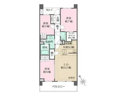 ザ・パークハウス二子玉川ガーデン(3LDK/3階)の間取り写真