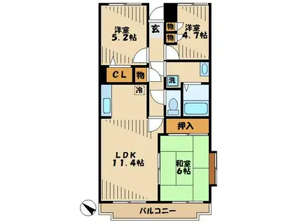 ブライトヒル(3LDK/2階)の間取り写真