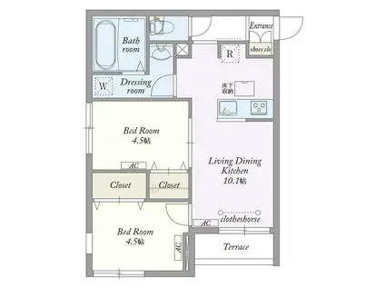 松風ハイツII(2LDK/1階)の間取り写真