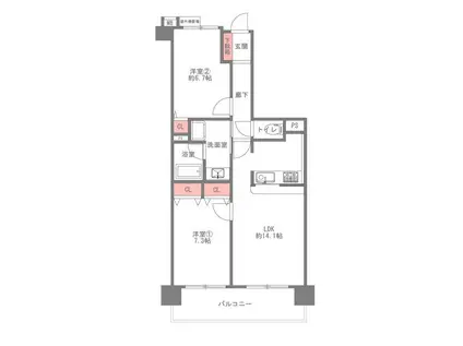 ディオレ備後町(2LDK/7階)の間取り写真