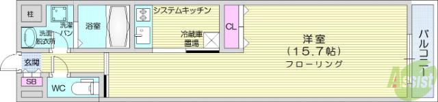 アレクシード晩翠通(1K/7階)の間取り写真