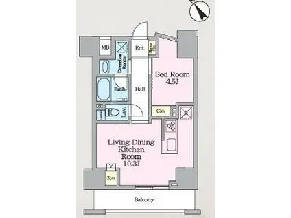 ラグゼナ北千住II(1LDK/4階)の間取り写真