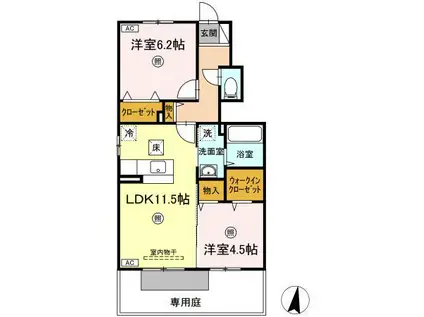 リーベクオーレ(2LDK/1階)の間取り写真