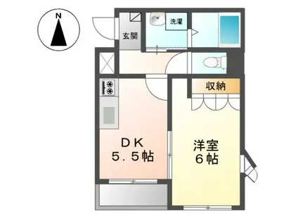 ボンヌール(1DK/1階)の間取り写真