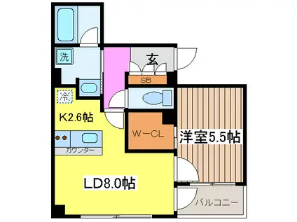 ドゥーエ新川(1LDK/6階)の間取り写真
