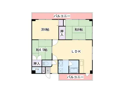 百舌鳥スクエアハイツ(3LDK/4階)の間取り写真