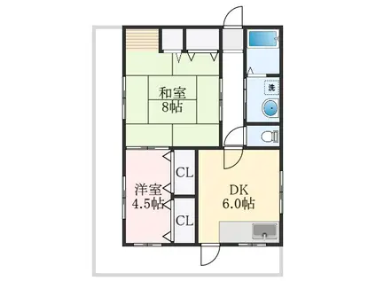 ロワイヤル森本(2DK/3階)の間取り写真
