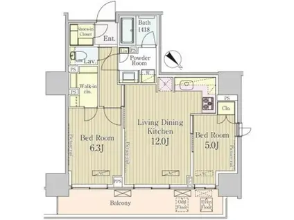 パークアクシス御茶ノ水(2LDK/14階)の間取り写真
